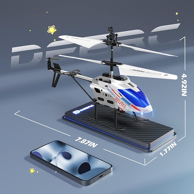 DEERC Remote Control Helicopter, 3.5 CH Altitude Hold RC Helicopters w/Gyro for Beginner, 2 Shells LED Light One Key Take Off/Landing, 2.4GHz Aircraft Indoor Flying Toy for Kids Boys Girls