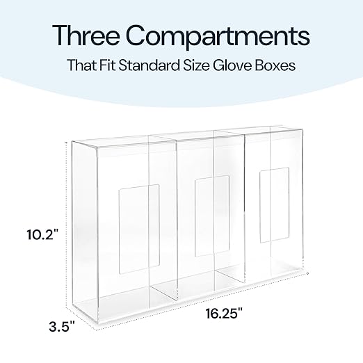 Medical Glove Holder Wall Mount Triple Hygiene Dispenser Station with Lid - Triple Transparent Acrylic - Acrylic Face Mask & Wipes Dispenser - All-Purpose Organizer