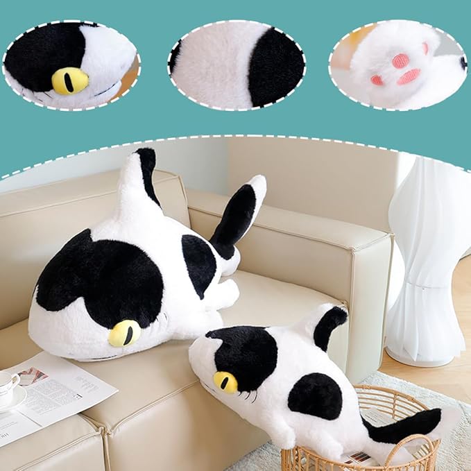 ELAINREN Furry Cow Shark Plush Pillow Soft Stuffed Animal Toy Creative Dairy Shark Whale Plushie Ocean Doll Gift/27.6''