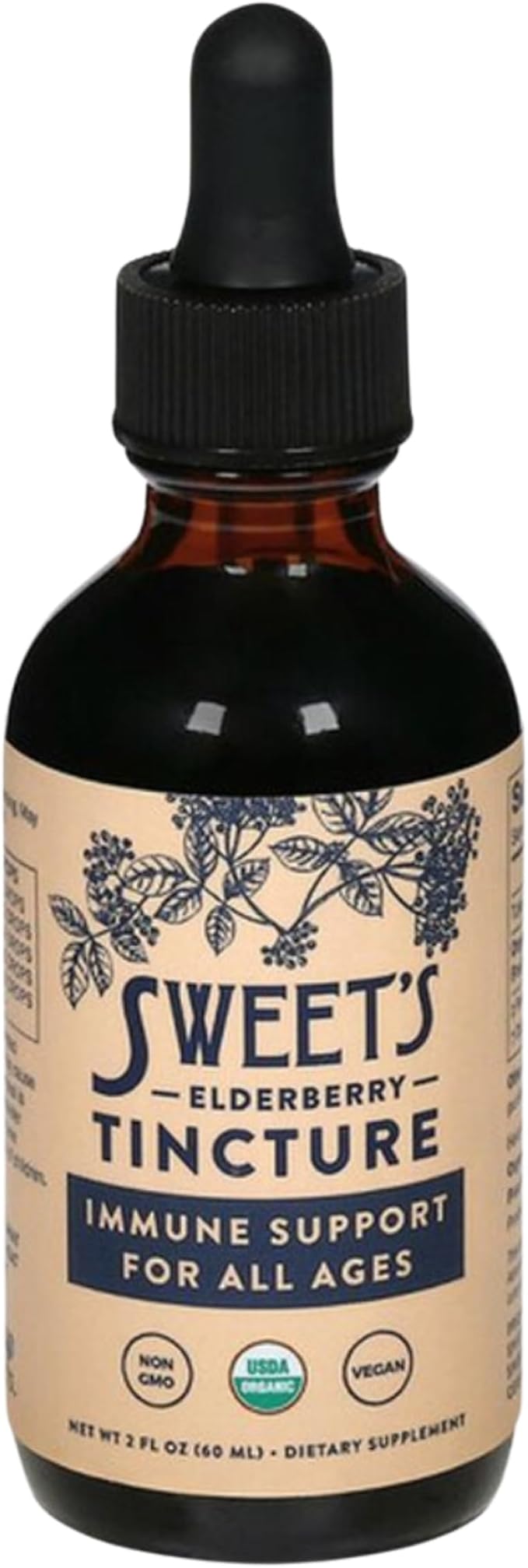 Sweet's Elderberry Tincture | USDA Organic | Alcohol-Free | Black Elderberry | Immune Support for All Ages | Travel-Friendly 2 oz Bottle with Dropper | Vegan | Keto | Non-GMO | Unsweetened