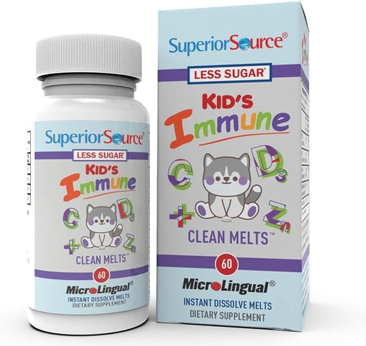 Superior Source Kid's Immune Clean Melts - Immunity Support Supplement - Contains Vitamin C, Vitamin D3, Zinc & Elderberry Extract - Non-GMO & Gluten-Free - 60 MicroLingual Dissolvable Tablets