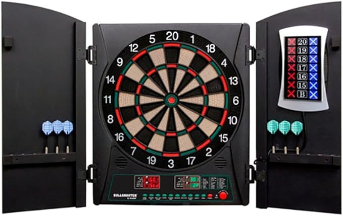 Arachnid Cricket Maxx 1.0 Electronic Dartboard Cabinet Set - Walnut Finish Doors - 34 Game Types with 183 Variations - Up to 8 Players - Includes Six Soft Tip Darts