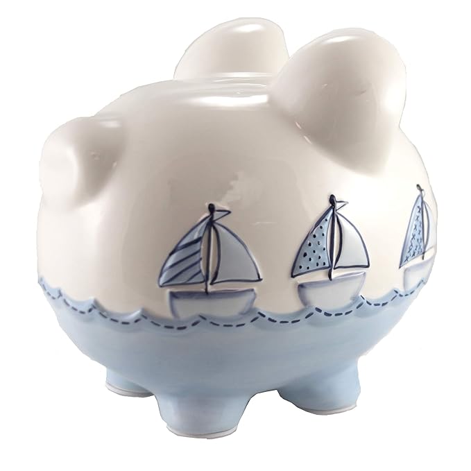Child to Cherish Ceramic Piggy Bank for Boys (Sailboat)