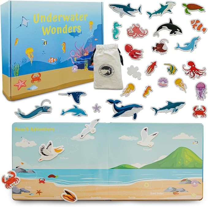 Motessory Preschool Busy Book – Ocean Adventures Busy Book for Toddlers 3-5 Years Old with 8 Magnetic Pages and Figurines – Educational Toddler Montessori Toys for Home, Kindergarten, Travel