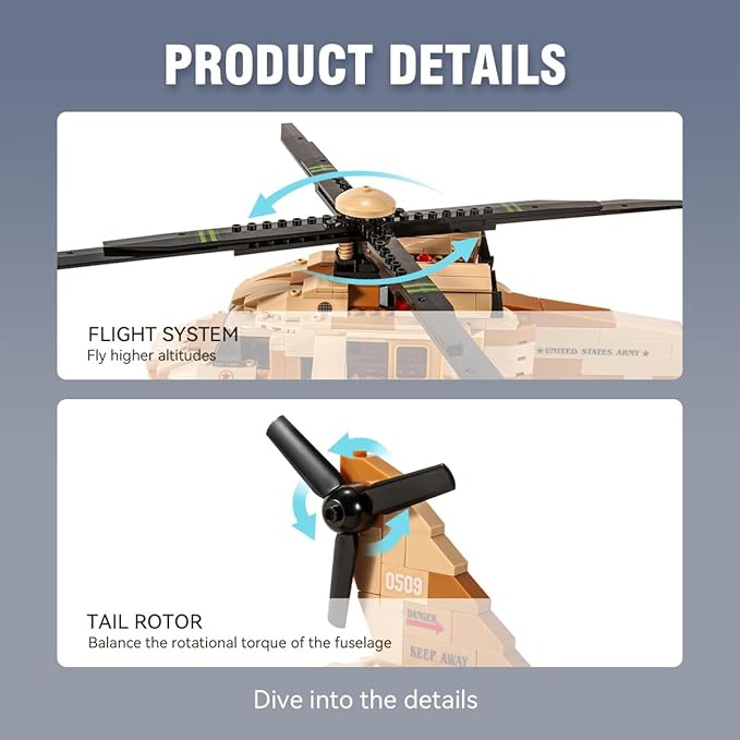 DAHONPA UH-60L Medium Utility Helicopter Black Hawk Military Army Airplane Building Bricks Set with 4 Figure, 439 Pieces Air-Force Build Blocks Toy, Gift for Kid and Adult.