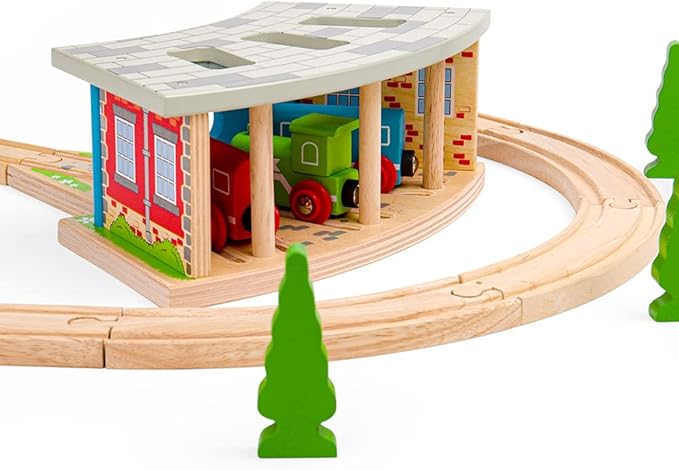Bigjigs Rail Triple Engine Wooden Shed, Wooden Toys, Small Shed for Toy Trains, Wooden Train Set, Wooden Train Track Accessories, Bigjigs Train Accessories
