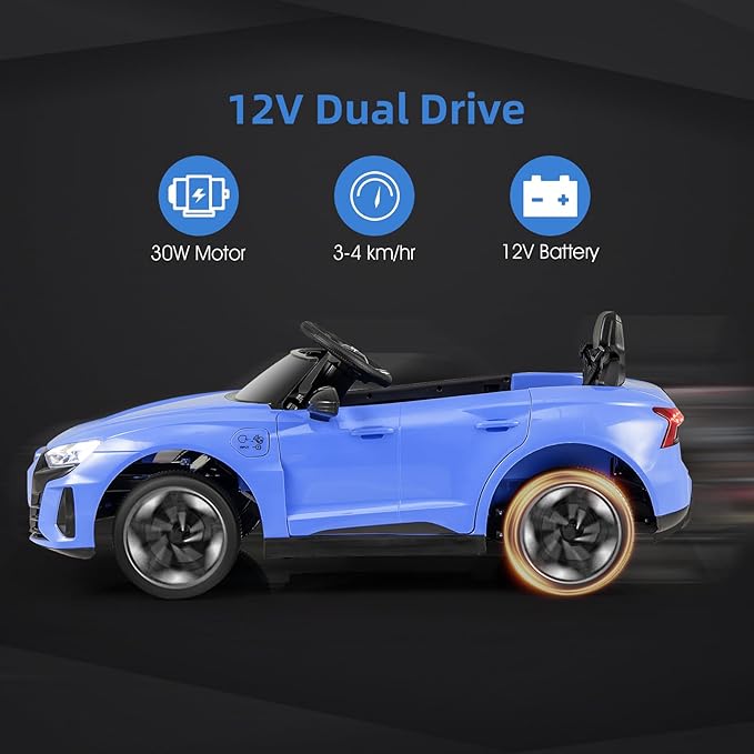 INFANS 12V Kids Ride On Car, Licensed Audi RS e-tron GT Electric Vehicle with Remote Control, Toddlers Battery Powered Toy with 4 Wheels Suspension, LED Headlight, Music, MP3, USB, TF Port (Blue)