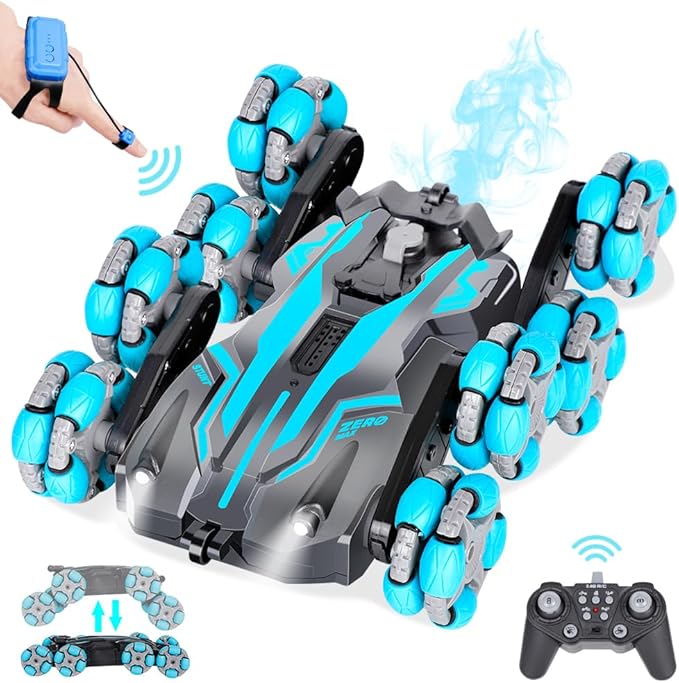 8WD Remote Control car,Gesture Sensing rc car 8 Wheels with Spray & Light, 2.4ghz rc Crawler for boy, 2 Rechargeable Batteries Christmas Toys Birthday Gifts for Kids 8 9 10 11 12