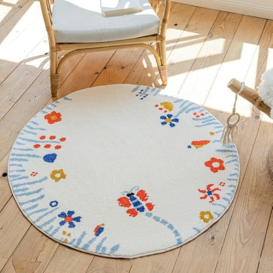 Poowe Kids Play Mat Baby Nursery Rug Round Educational Alphabet Soft Area Rug Non Slip for Children Toddlers Bedroom (Round 31.5", Butterfly Line)
