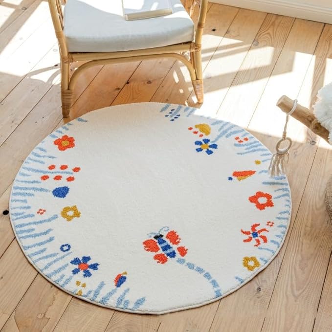 Poowe Kids Play Mat Baby Nursery Rug Round Educational Alphabet Soft Area Rug Non Slip for Children Toddlers Bedroom (Round 39.4", Butterfly Line)