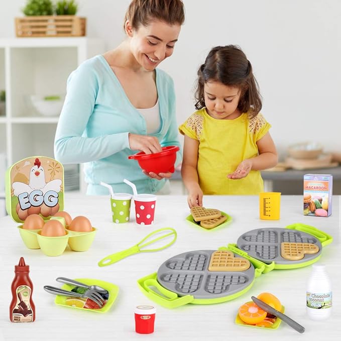 27 Pack Waffle Play Food Toys for Toddlers ,Kitchen Sets for Kids,New Sprouts Waffle Time Variety Toys Gift for Kid Children ,Early Educational Learning Game for Age 3 4 5 6 7 8 Boys Girls