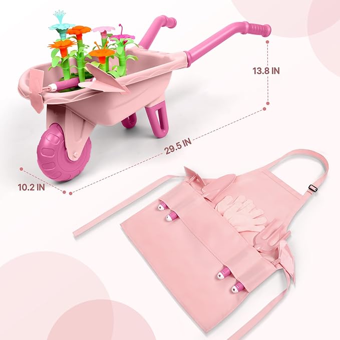 16Pcs Kids Gardening Tools Outdoor Toys Set Backyard Play with 93 PCS DIY Flower Garden Building Preschool Activities (Pink)