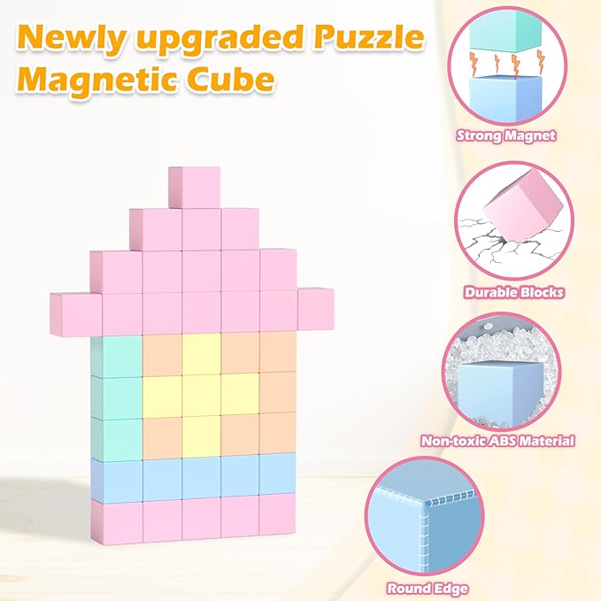 Doloowee 50 PCS Magnetic Blocks, Magnetic Building Cubes Macaron Magnetic Building Blocks for Kids Ages 4-8, STEM Preschool Toys Montessori Sensory Magnet Toys for 3 4 5 6 Years Old Boys Girls