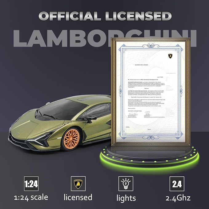 QUN XING Remote Control Car 1:24 Officially Licensed 2.4GHZ Rc Cars Lambo Sport Racing Toy Car for Kids Boys 4-7 Years Birthday Gift, Green