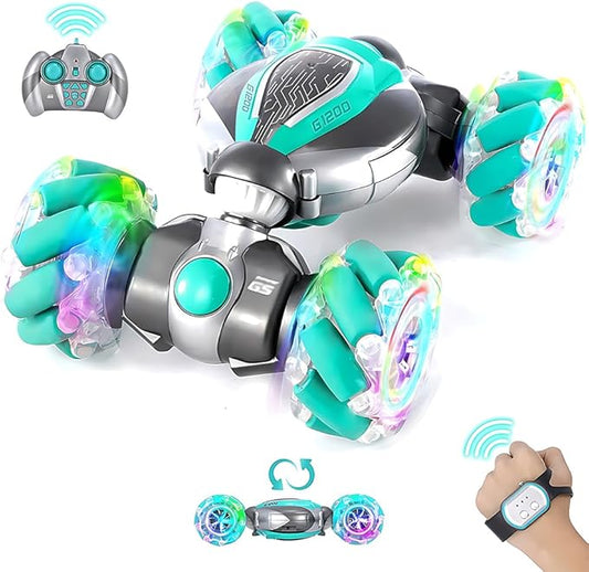 Gesture Sensing RC Stunt Car, Gesture RC Car for 6-12 yr Boys Girls, Hand Controlled RC Car 360° Double-Side Rotation with Lights, 2.4GHz 4WD Remote Control Twist Cars, Xmas Gifts for Kids Age 8-12