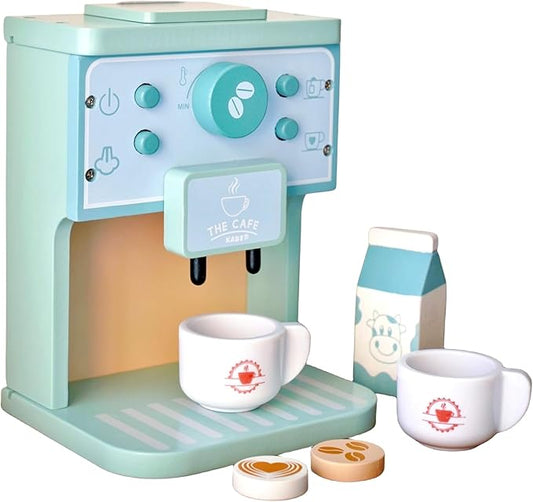 Wooden Coffee Maker Toys Play Set for Kids, Coffee Machine Toy, Montessori Pretend Play Food Kitchen Accessories for Toddler Girls and Boys (Coffee Maker)
