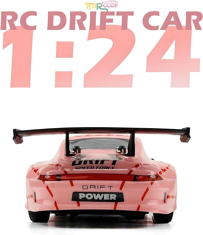 RC Drift Car 2.4GHz 1:24 Scale 4WD High Speed Remote Control Cars Vehicle with LED Lights Two Batteries and Drifting Tires Racing Sport Toy Cars for Adults Boys Girls Kids Pink