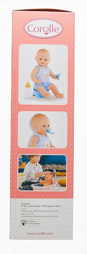 Corolle Drink and Wet Bath Baby Paul - 14” Boy Baby Doll with 3 Accessories - Bottle, Potty, and Pacifier - Really Drinks and Goes Potty, for Kids Ages 2 Years and up