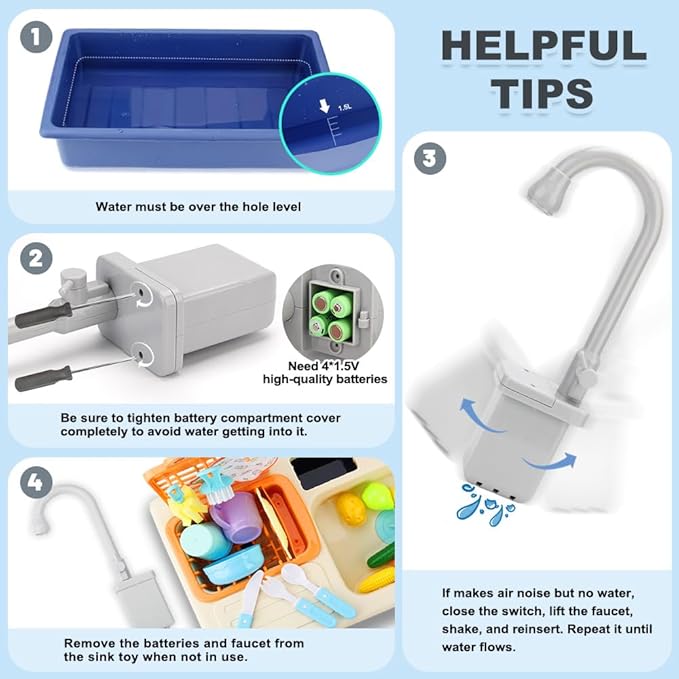BOBXIN Play Sink with Running Water, Kids Play Kitchen Toy Sink Electric Dishwasher, Pretend Role Play Kitchen Toys Set with Upgraded Working Faucet and Dishes Playset for Girls, Toddler and Boys