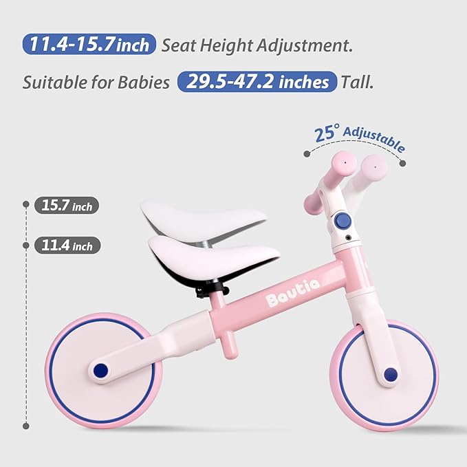 Balance Bike for 2 Year Old, Adjustable Seat & Handlebar, Age18 Months to 5 Years Old, No-Pedal Training Bike Toddler Push Bicycle First Gifts-Pink