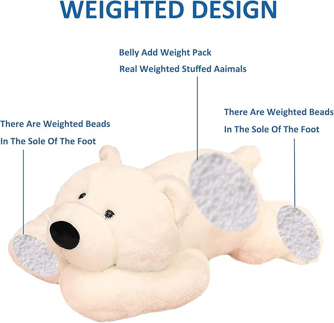 Weighted Stuffed Animals, 19.7in 3.3lbs Weighted Bear Stuffed Animal Toy Cute White Bear Plush Pillow for Adults Boys Girls