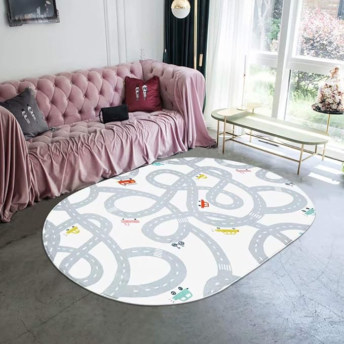 LIVEBOX Road Traffic Kids Rug 4'x6' Washable Children Bedroom Area Rug Great for Educational & Fun with Cars and Toys Non-Slip Baby Nursery Rugs for Living Room Classroom Entryway Kids Tent