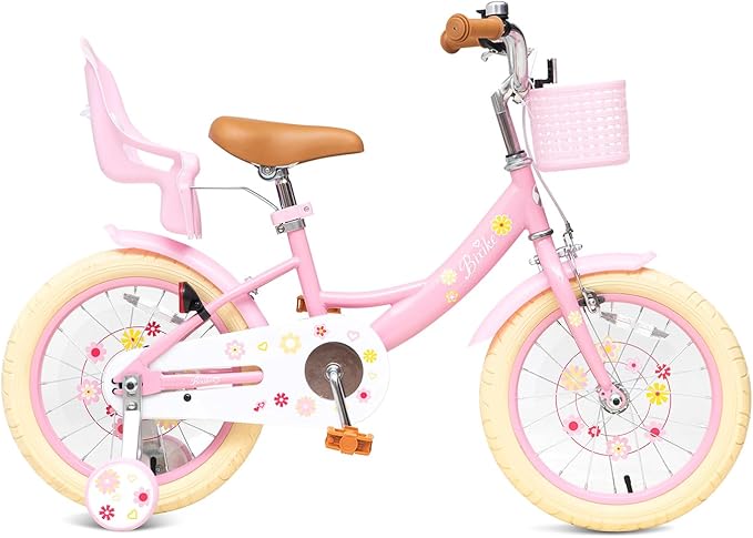 Girls Bike with Basket for Toddlers and Kids Aged 3-14 Years Old, 14 16 18 Inch with Training Wheels & Doll Seat, 20 Inch with Kickstand & Rear Rack, Princess Style Bicycle for Gift