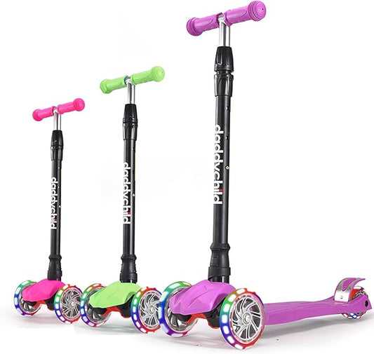 Kids Kick Scooter, 3 Wheeled Scooter for Kids, Child/Toddlers Toy, Adjustable Height, Anti-Slip Deck, Flashing Wheel Lights, for Boys/Girls 3-12 Year Old