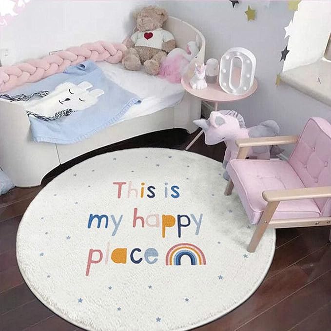 Poowe Round Kids Playroom Rug - Soft Alphabet Nursery Rug for Bedroom - Playtime Collection, Learning & Game Carpet for Classroom, Best Shower Gift for Infant Toddlers (Round 39.4", Rainbow Star)
