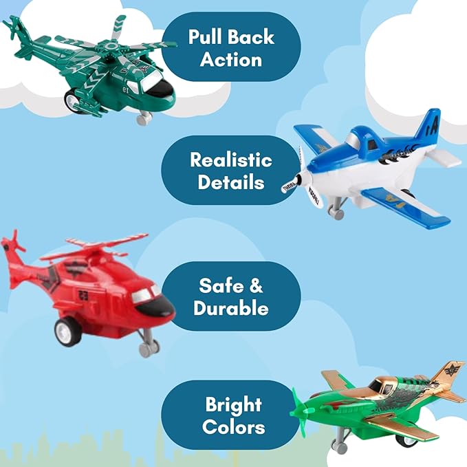 Liberty Imports Pull Back Airplanes Toys Vehicle Playset, Variety Pack of Helicopters, Stealth Bombers, Fighter Jets, Aircraft, Planes for Kids Toddlers Party Favors (24 Pack)