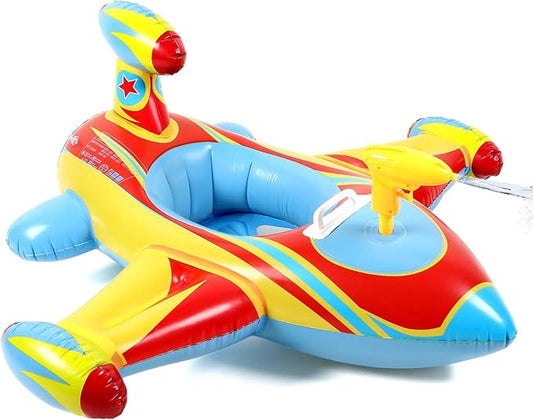 Civaner Inflatable Pool Float Toddler Swimming Float Boat with Water Gun for Kids Blow up Swimming Tube Ride-on Airplane Pool Floaties for Summer Pool Beach Outdoor Party Supplies