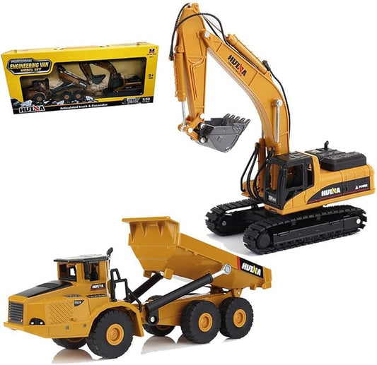 Ailejia 1/50 Scale Articulated Dump Truck Excavator Toy Alloy Models Construction Vehicle s Model Engineering Car Toy boy Gift (Engineering car Suit)