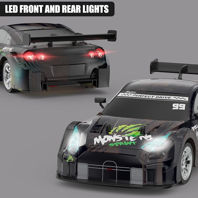 Dollox RC Drift Car 1/16 Scale Remote Control Car 2.4GHz 4WD 30+KM/H High Speed Vehicle with LED Lights, Extra Drifting Tires Racing Black Vehicle Toys Birthday Gifts (191AB) (Black&Green)