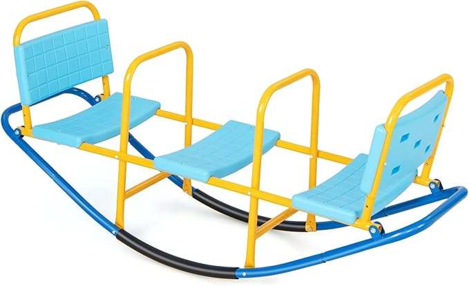Costzon Teeter Totter Seesaw for Kids Outdoor, 2 in 1 Metal Rocking Seesaw for Toddlers with Easy-Grip Handles, Indoor Outdoor Rocker Toy Gifts for Ages 3-8, 1-3 Person Home Preschool Backyard See Saw