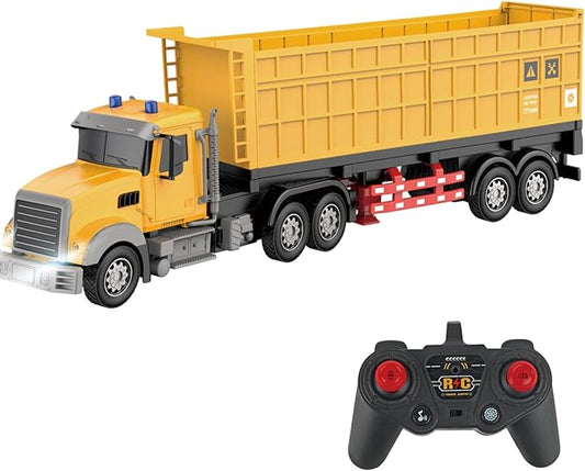 Remote Control Semi Truck with Trailer -24 Inch Semi Truck Toy for Kids,1:24 Container Truck with LED Lights & Music, Great Gift for Boys Girls
