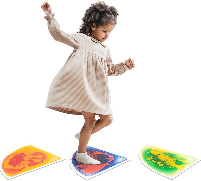 Art3d 4-Pack Colorful Liquid Sensory Floor Tiles, Fan-Shaped Liquid Fusion Sensory Dance Mats for Kid Toddler, 13" x 13"
