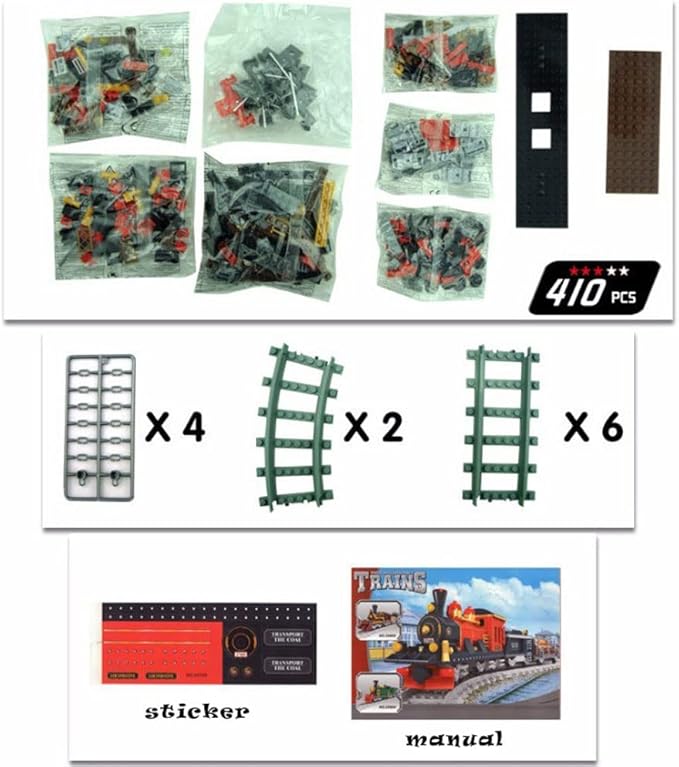 Building Block City Freight Train, Retro Cargo City Train Set - Construction Brick for Kids Boys 6-12, 410 Pieces Adults and Teens