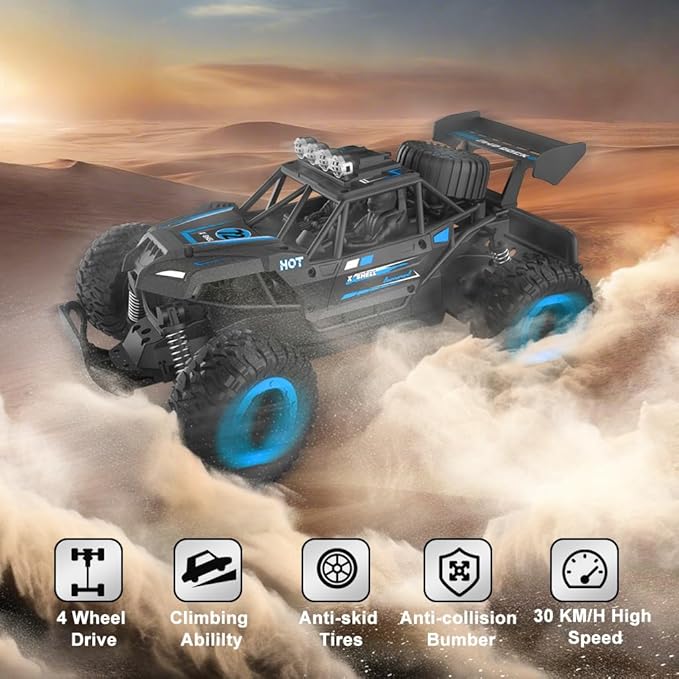 Sjpzwcrl Rechargeable Remote Control Car Toys: RC Cars Kids Toys for Boys, 2.4Ghz RC Tuck, Off Road Monster Truck Toys with Headlights, 30 KM/H RC Crawler Toy Cars GITS for Kids Age 8+