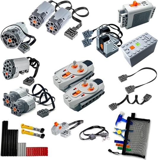 42Pcs Power Function Kit Set Motor Battery Infrared-Remote-Control Receiver Train AdjustableIR Remote Control, Motor Power Change Parts Compatible with mainbrands Technic-Parts