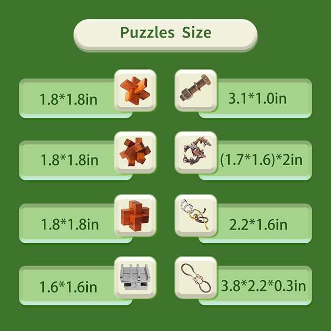 8pcs Puzzles Gift Wooden and Metal Brain Teaser Puzzles for Adults Unlock Interlocking Puzzle Kids IQ Education Smart Puzzle Toys