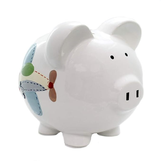 Child to Cherish Ceramic Piggy Bank for Boys, Airplane, Large