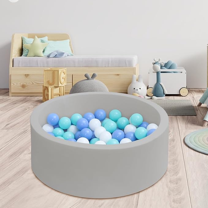 Baby Ball Pit 27.6" Soft Round Memory Foam Ball Pits NOT Included Balls Indoor Outdoor Playpen for Babies Toddlers Kids Great Gift for Girls Boys, Gray