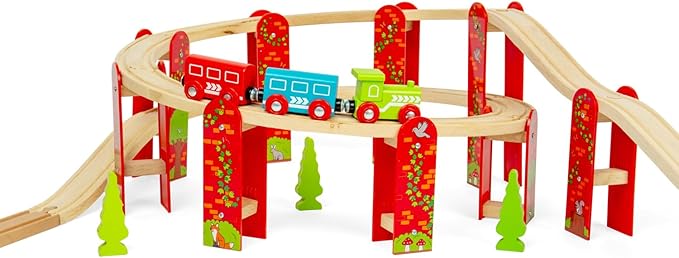 Bigjigs Rail High Level Wooden Train Track | Great Starter Expansion & Connectors Pack for Wood Railway Sets | Toy Pack Comes with Bridge & Ramp | Ideal Educational Kids Gifts for Boys & Girls Age 3+