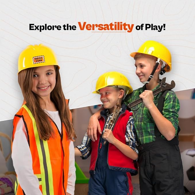 Funny Party Hats - Construction Worker Costume for Kids, Includes Construction Hat and Vest