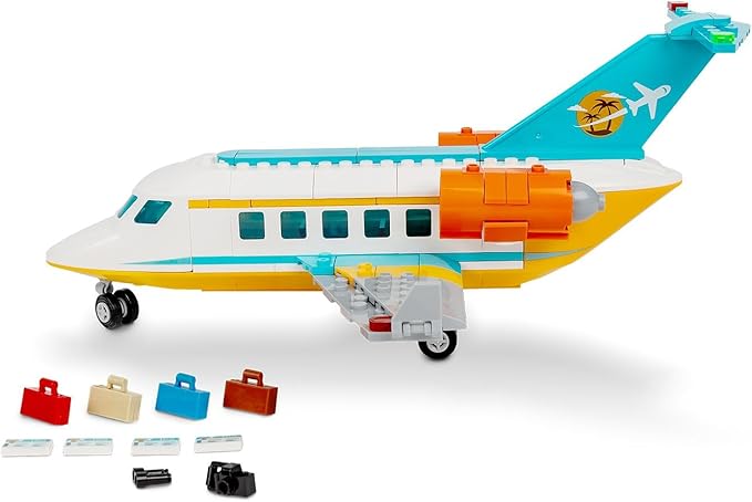 Brick Loot Vacation Airlines Passenger Airplane Building Blocks Set – Includes Airport Terminal, Boarding Stairs, and 7 Minifigures – Compatible with Lego – Gift for Kids Ages 6+
