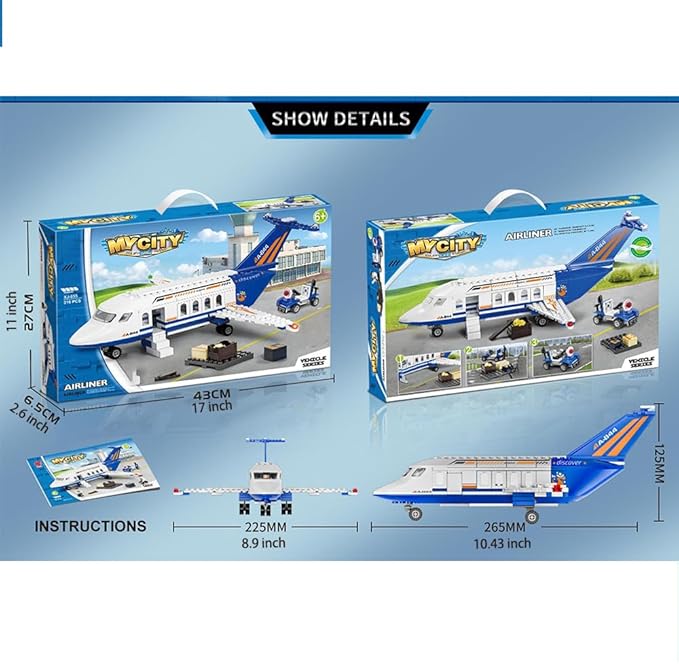 City Airplane Passenger Building Set,Plane Building Blocks with Plane Trailer, Luggage Truck,Planes Model Toys Gifts for Kids Boys Girls, 226PCS