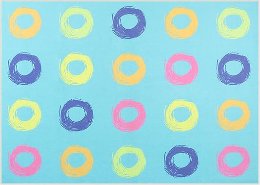 STARUIA Large Classroom Carpet Educational Rug for Kids Room, 6x8.4 Abstract Blue Rug with Colorful Handpainted Circles, Stain-Resistant High-Traffic Kids Area Rug for Playroom Elementary