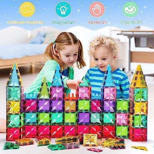 Magnetic Tiles,100PCS Star Magnetic Building Blocks Toy for Ages 3 4 5 6 7 8 9,Magnetic Tiles for Toddlers Gifts,Montessori Toys,STEM Toys Christmas Toy Gift for Kids Boys and Girls
