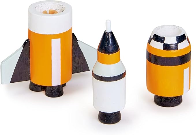 Tender Leaf Toys - Space Voyager Set - 7 Piece Solid Wood Space Vehicle Set with Moving Parts - Boost Imagination and Learn Through Play, Gender-Neutral for Pre-School Boys and Girls - Age 3 +