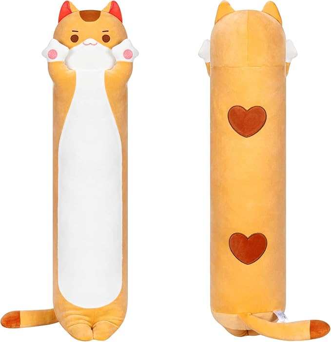 Artist-Designed Ultra Soft Long Cat Plush Body Pillow, Extra Stuffing for Comfort, Premium Quality Stuffed Animal Gift for Girlfriend or Cat Lovers (Brown Cat Body Pillow 36 Inch)